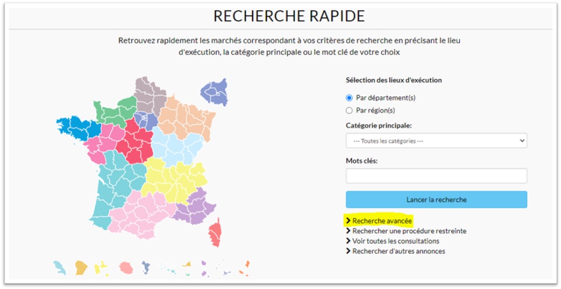 Accès aux avis de marchés publiés au JOUE et aux marchés à Procédures